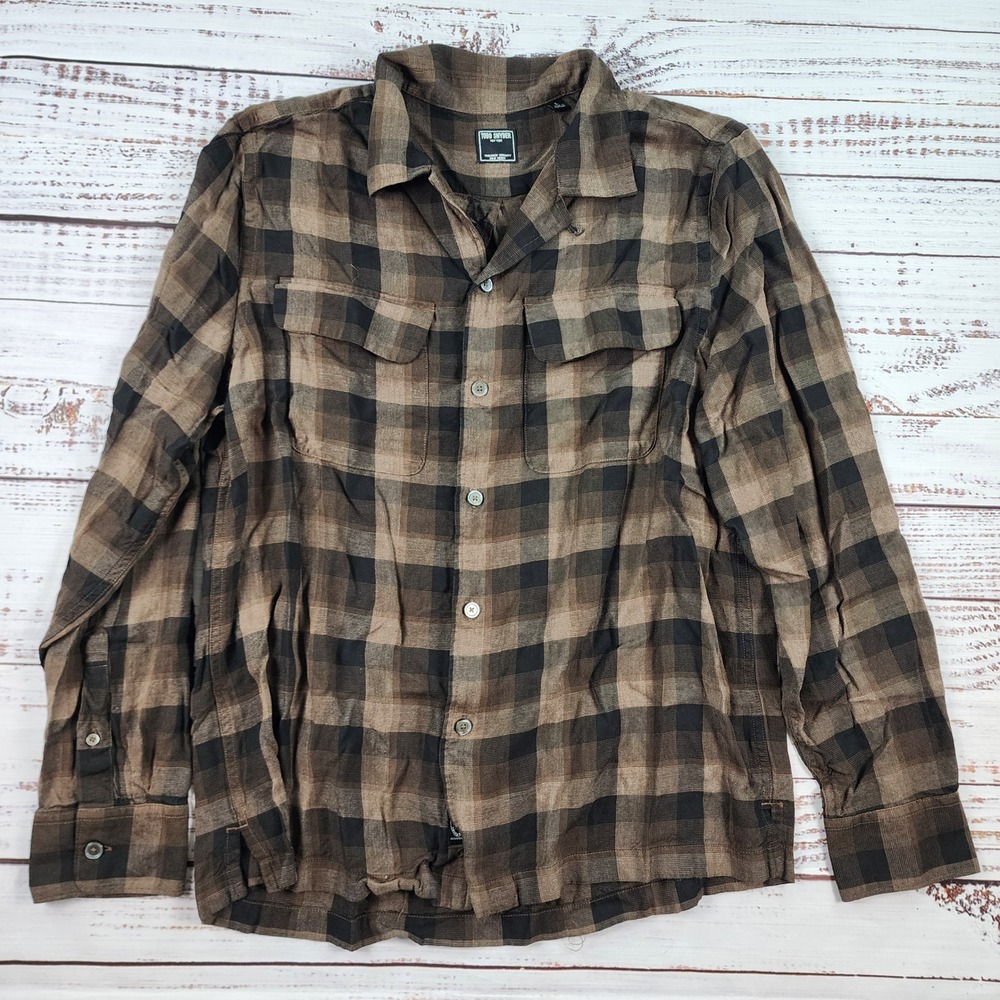 Todd Snyder Ecovero Viscose Plaid Flannel Style Button Down Shirt Mens L Brown